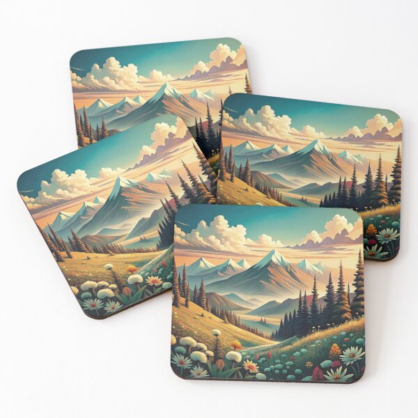 Item preview, Retro mountain with trees  wildflowers  designed and sold by Expressions-Sel.