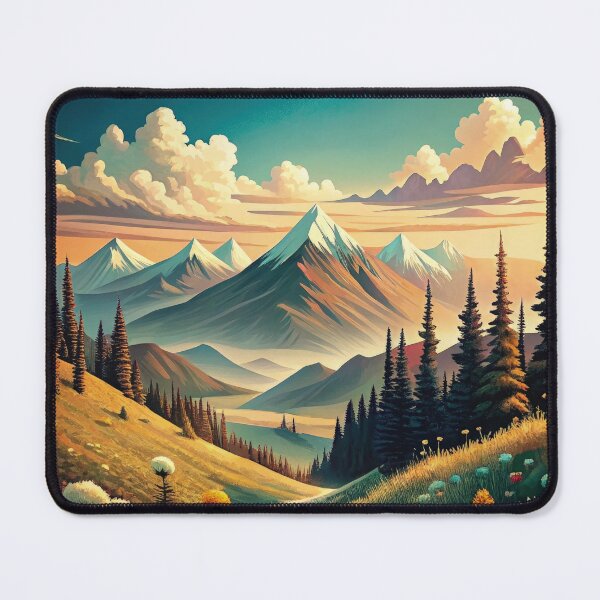 Item preview, Retro mountain with trees wildflowers designed and sold by Expressions-Sel.