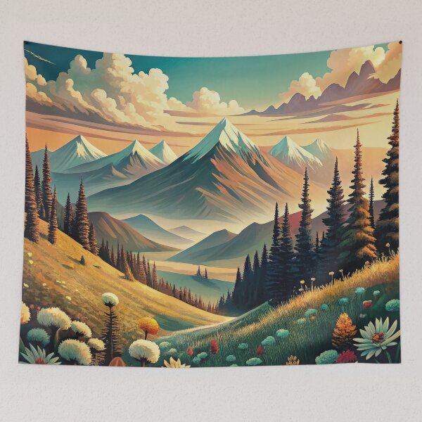 Item preview, Retro mountain with trees  wildflowers  designed and sold by Expressions-Sel.