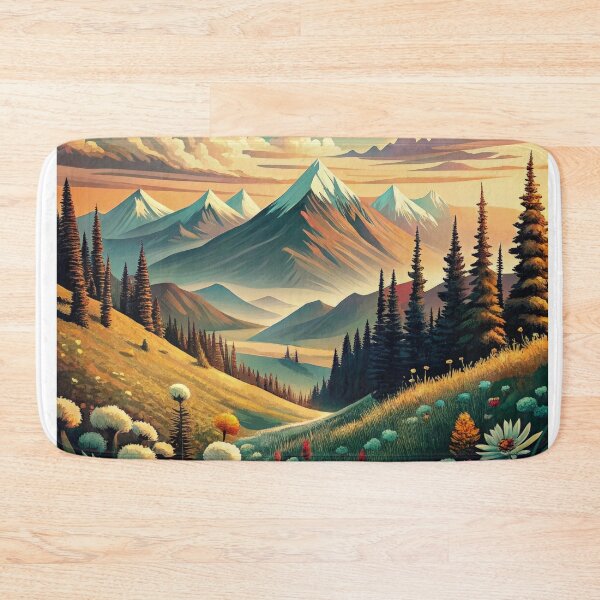 Item preview, Retro mountain with trees  wildflowers  designed and sold by Expressions-Sel.