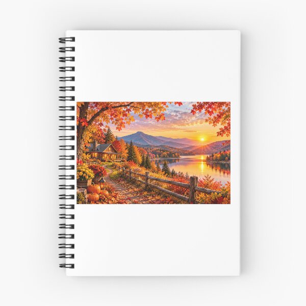 Item preview, Autumn Mountain Lake Cabin Golden Sunset designed and sold by LearnFunStore.