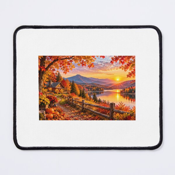 Item preview, Autumn Mountain Lake Cabin Golden Sunset designed and sold by LearnFunStore.