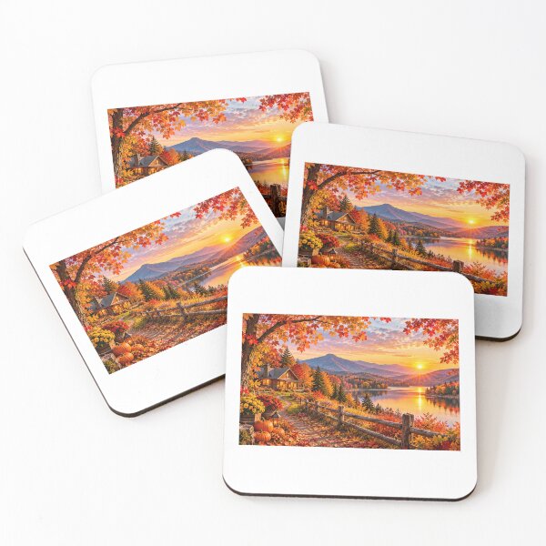 Item preview, Autumn Mountain Lake Cabin Golden Sunset designed and sold by LearnFunStore.