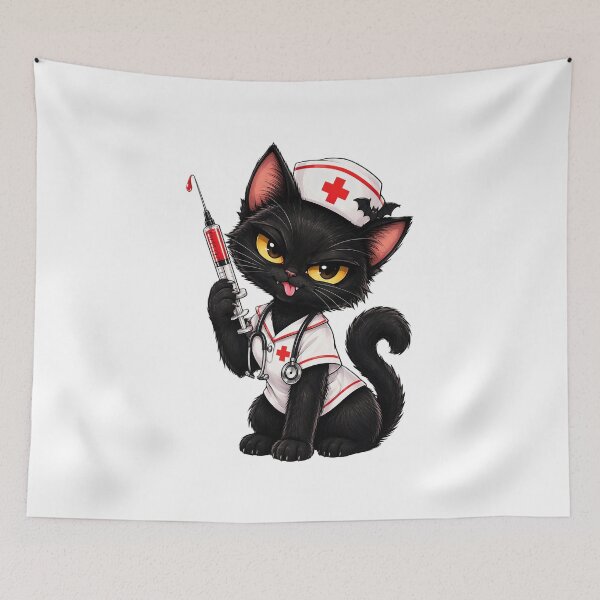 Item preview, Cute Black Cat Nurse Halloween Illustration designed and sold by Mido-artister.