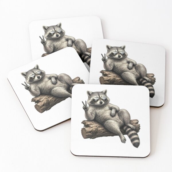 Item preview, Relaxed Raccoon With Sunglasses Making Peace Sign designed and sold by Linework Studio.