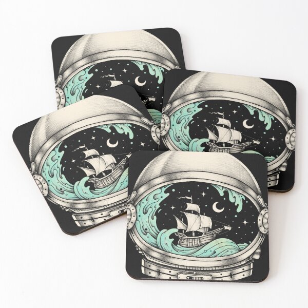 Item preview, Dreamy Astronaut Helmet Ocean Wave Sailing Ship Art designed and sold by MustafaScharf.