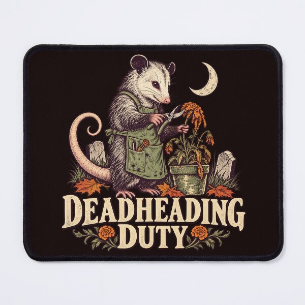 Item preview, Deadheading Duty – Spooky Opossum Gardener designed and sold by FrameFlow.
