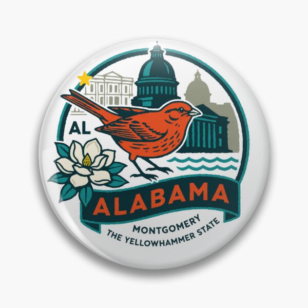 Item preview, Vintage Alabama State Badge - Yellowhammer & Camellia/Magnolia Emblem designed and sold by MaafiaArtsThai.