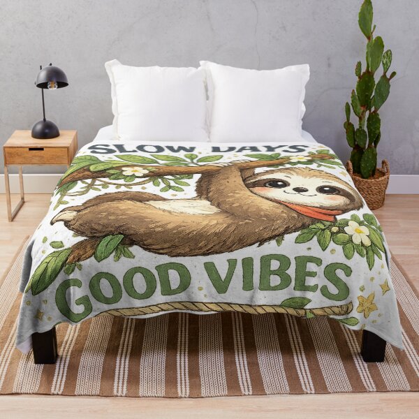 Item preview, Slow Days Good Vibes Cute Sloth Nature Lover Cottagecore Animal Art designed and sold by inkoutninja.