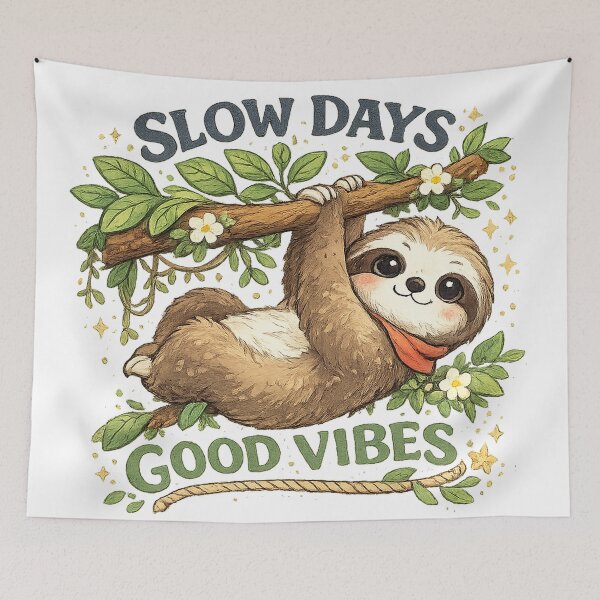 Item preview, Slow Days Good Vibes Cute Sloth Nature Lover Cottagecore Animal Art designed and sold by inkoutninja.