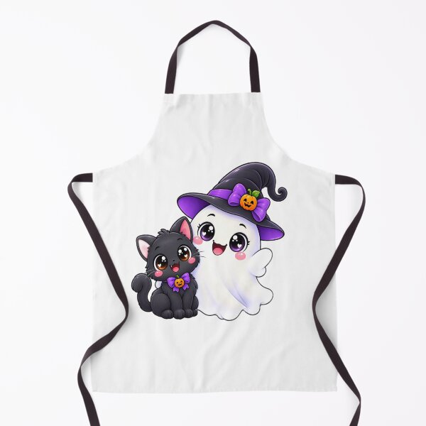 Item preview, Cute Halloween Ghost Witch and Black Cat designed and sold by Pixanova.