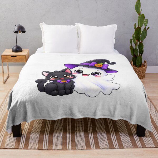 Item preview, Cute Halloween Ghost Witch and Black Cat designed and sold by Pixanova.