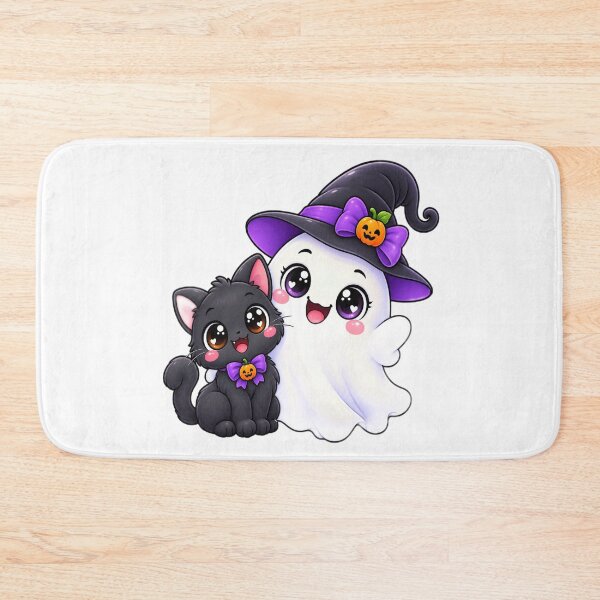 Item preview, Cute Halloween Ghost Witch and Black Cat designed and sold by Pixanova.