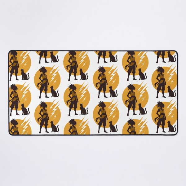 Item preview, Female Ninja Silhouette Standing Beside Black Cat Under Yellow Moon designed and sold by kaleen-anicolas.