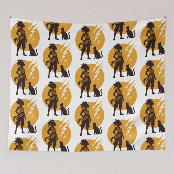 Item preview, Female Ninja Silhouette Standing Beside Black Cat Under Yellow Moon designed and sold by kaleen-anicolas.