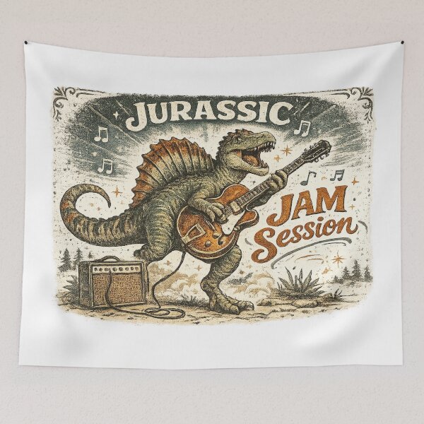 Item preview, Jurassic Jam Session Funny Dinosaur Guitar Retro Music Lover Art Design designed and sold by inkoutninja.