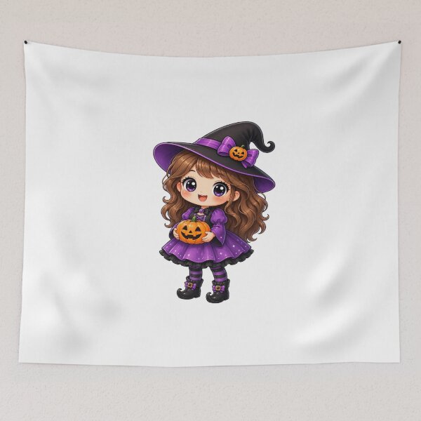 Item preview, Cute Halloween Witch with Pumpkin | Kawaii Spooky Witch Girl designed and sold by Pixanova.