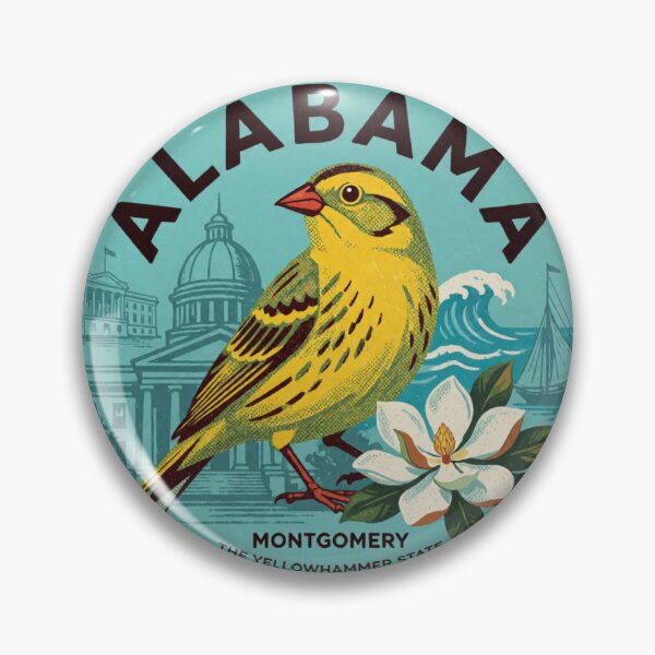 Item preview, Vintage Alabama State Badge - Yellowhammer & Camellia/Magnolia Emblem designed and sold by MaafiaArtsThai.