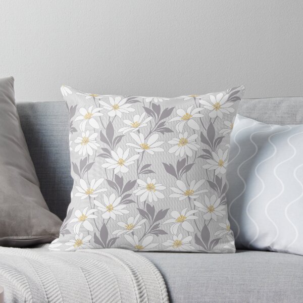 Item preview, Elegant White Daisy Pattern – Grey and Yellow Botanical Floral Design designed and sold by EK EXCLUSIVE.
