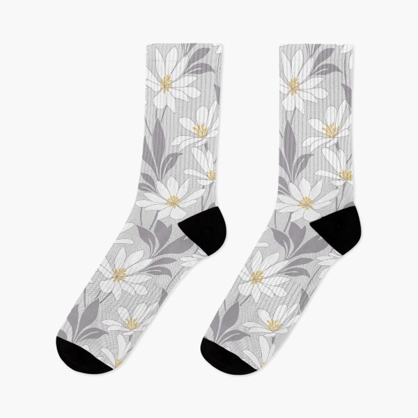 Item preview, Elegant White Daisy Pattern – Grey and Yellow Botanical Floral Design designed and sold by EK EXCLUSIVE.