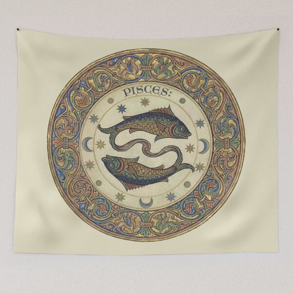 Item preview, Medieval Zodiac Pisces Art Print: Romanesque Illuminated Manuscript Astrology Roundel designed and sold by FreiherrPK.