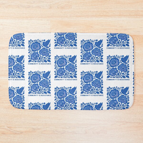 Item preview, Community Is Resistance Blue Linocut Folk Art Botanical Bird Print    designed and sold by SEINENGAPPI12.
