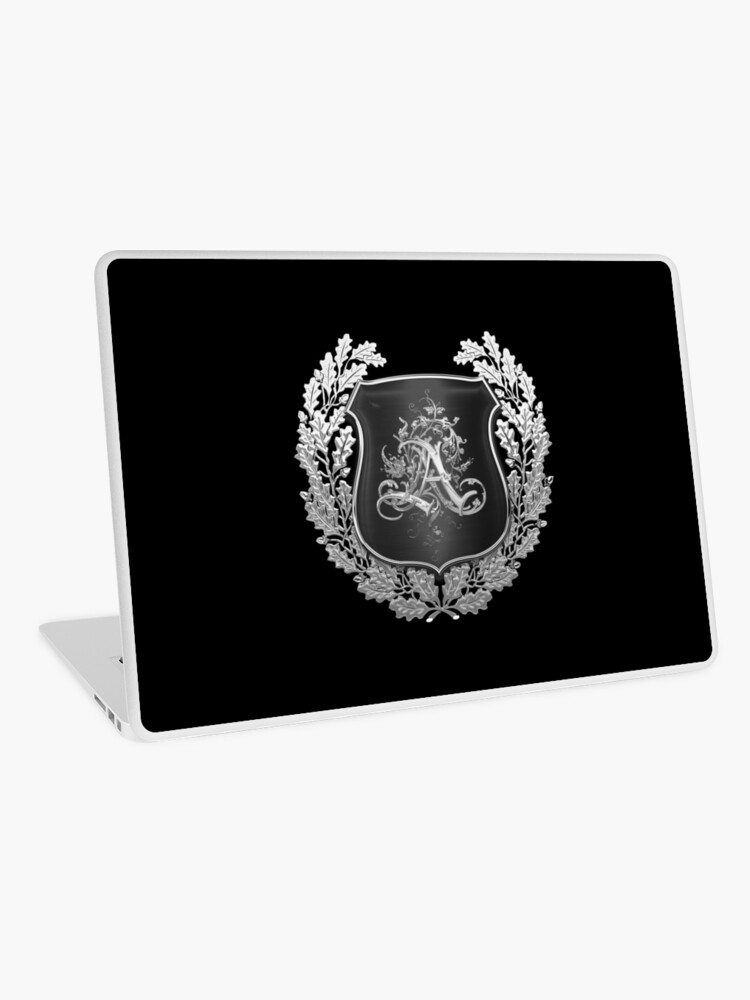 Vintage Silver AA Monogram on Black Shield with Silver Oak Wreath