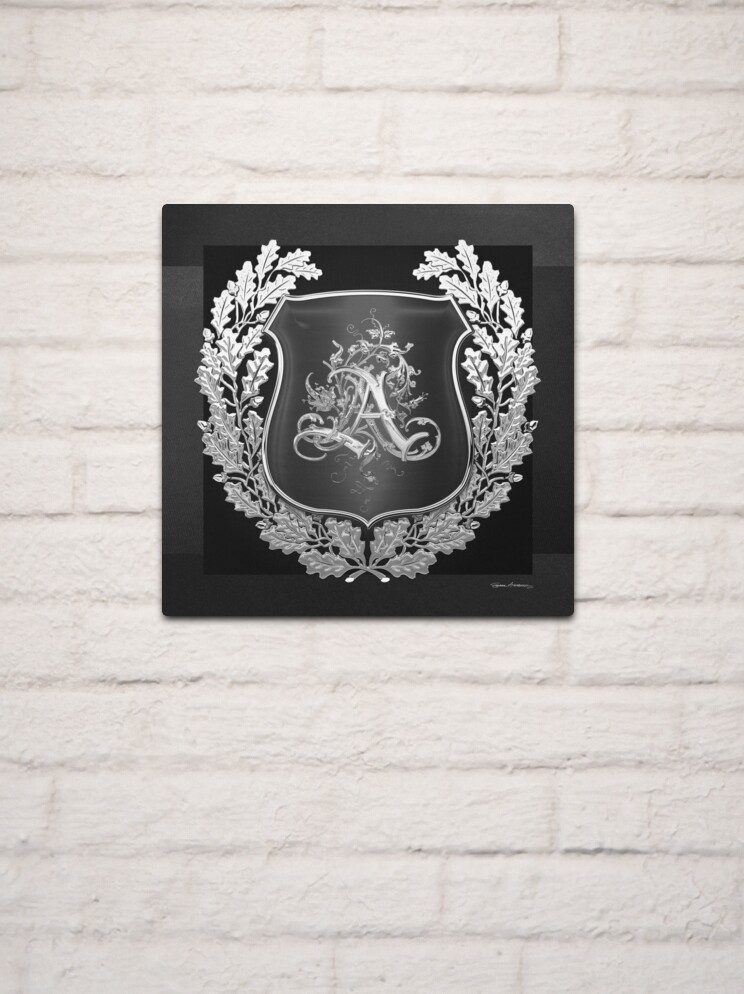 Vintage Silver AA Monogram on Black Shield with Silver Oak Wreath