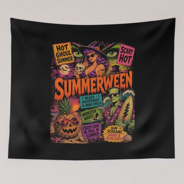 Item preview, Retro Summer Halloween Monsters Beach Horror Poster designed and sold by SEINENGAPPI12.