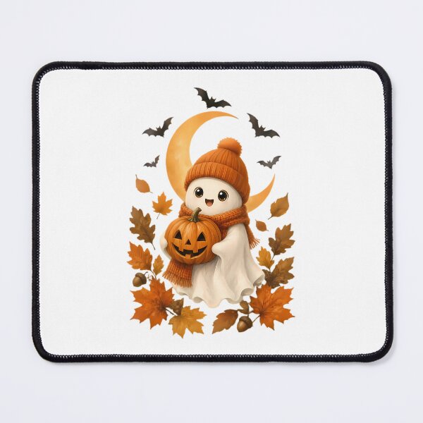 Item preview, Cute Ghost Holding Pumpkin Among Autumn Leaves designed and sold by Linework Studio.