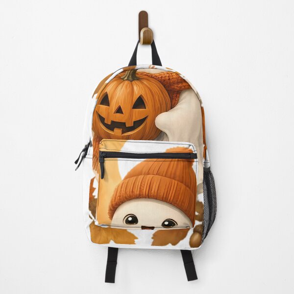 Item preview, Cute Ghost Holding Pumpkin Among Autumn Leaves designed and sold by Linework Studio.