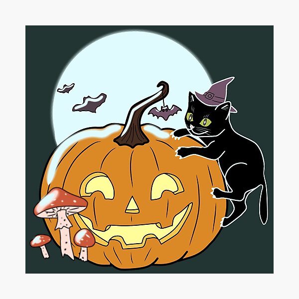 Item preview, Halloween Black Cat Pumpkin Witch Spooky Autumn cottagecore aesthetic  designed and sold by LeshanArt.