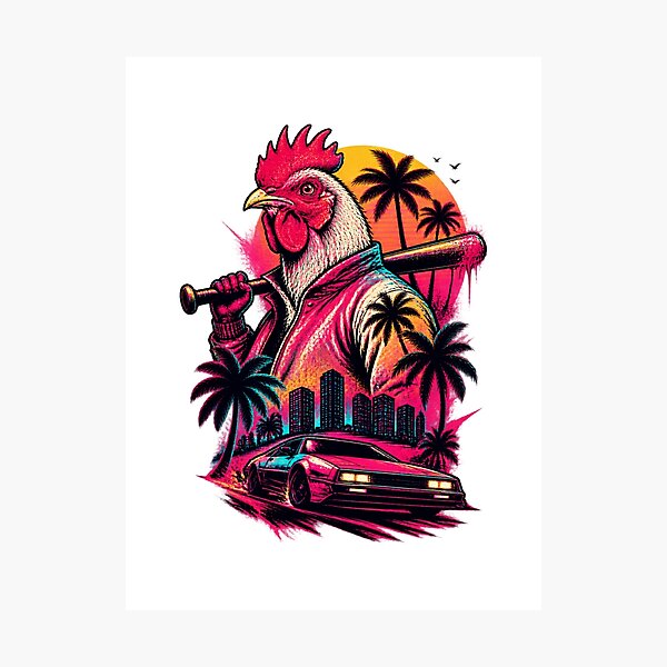 Item preview, Hotline Miami Inspired Richard Art Design with Retro Neon Style designed and sold by Pokenus.