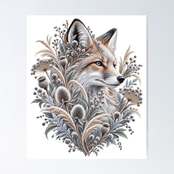 Item preview, Winter Fox Among Frosted Thistles and Wildflowers designed and sold by NiSchi LaVida.
