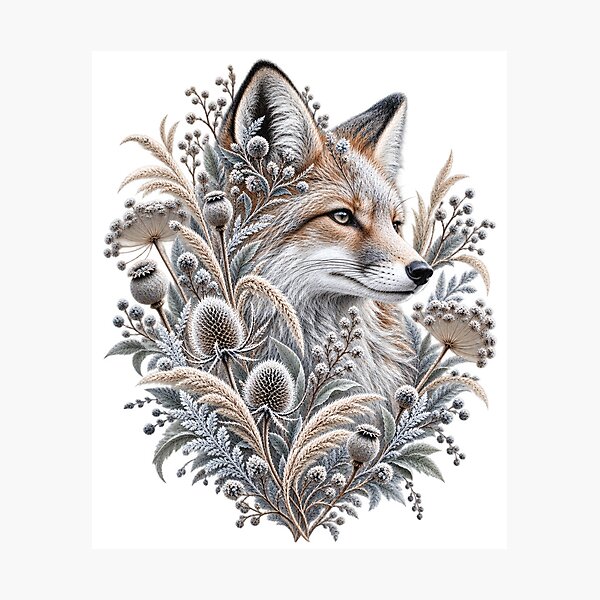 Item preview, Winter Fox Among Frosted Thistles and Wildflowers designed and sold by NiSchi LaVida.