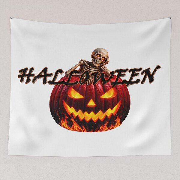 Item preview, halloween pumpkin red with skeleton with black lettering designed and sold by natalik2024.