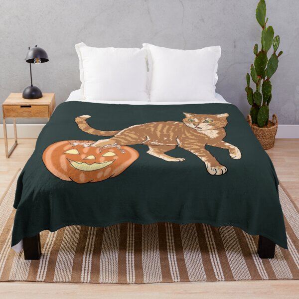 Item preview, Halloween Cat Stuck in Pumpkin, cottagecore Ginger Cat Autumn Art, spooky Season Pet Illustration designed and sold by LeshanArt.