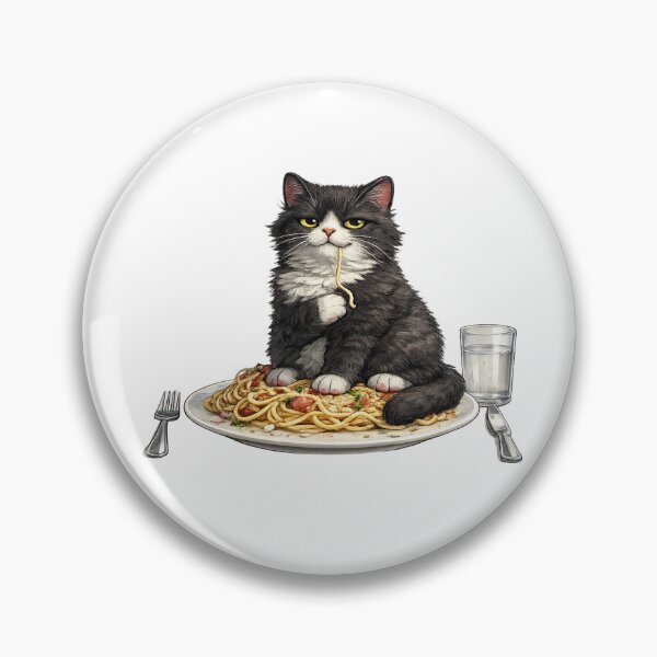Item preview, Funny Black Cat Eating Spaghetti Plate designed and sold by UvooArt.