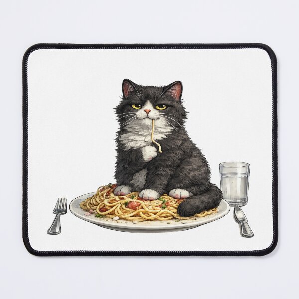 Item preview, Funny Black Cat Eating Spaghetti Plate designed and sold by UvooArt.