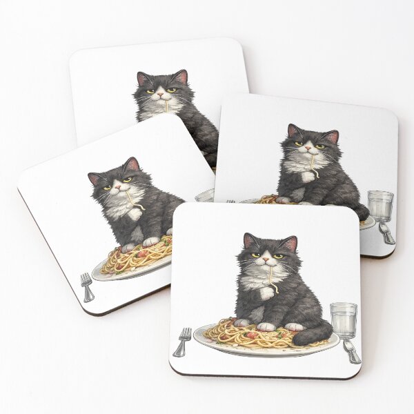 Item preview, Funny Black Cat Eating Spaghetti Plate designed and sold by UvooArt.