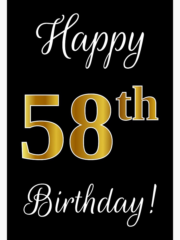 Elegant, Faux Gold Look Number, "Happy 58th Birthday!" (Black Background)"  Postcard for Sale by aponx | Redbubble