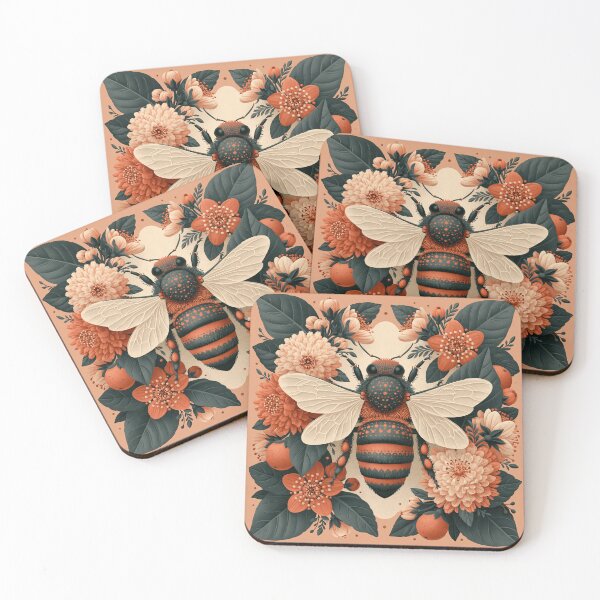 Item preview, Botanical Bee with Peach Flowers designed and sold by Hoity-Toity.