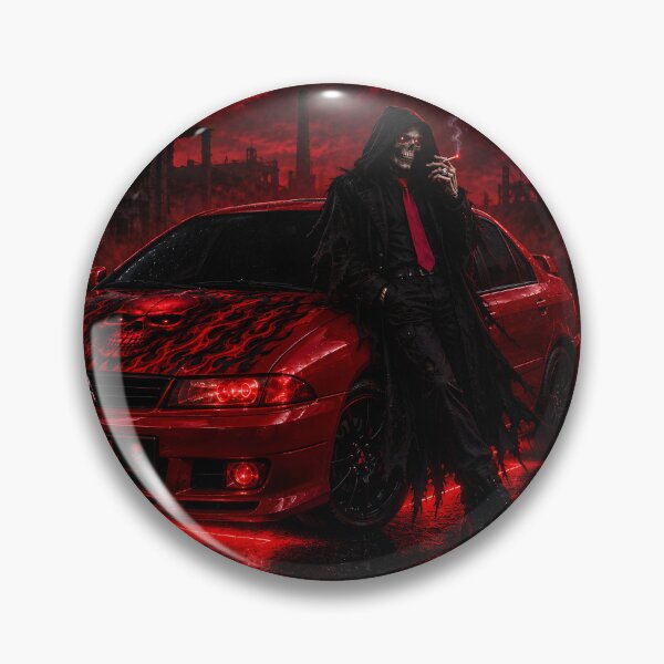 Item preview, skeleton and haunted red car background designed and sold by natalik2024.