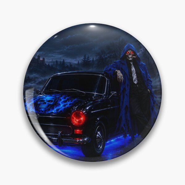 Item preview, skeleton and haunted black car background designed and sold by natalik2024.