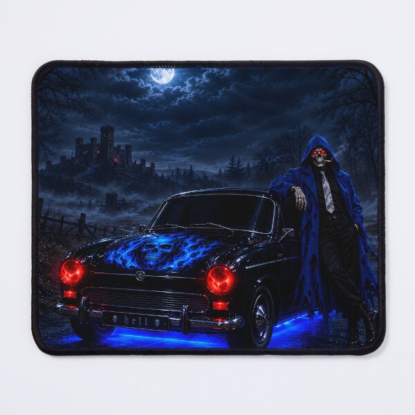 Item preview, skeleton and haunted black car background designed and sold by natalik2024.