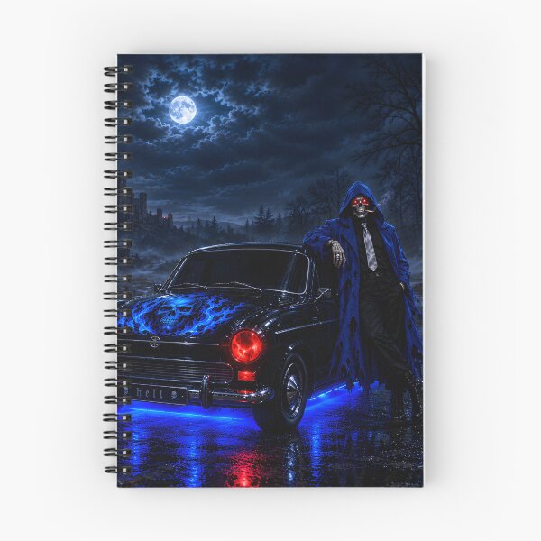 Item preview, skeleton and haunted black car background designed and sold by natalik2024.