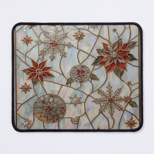 Item preview, Christmas Stained Glass Window of Poinsettias and Snowflakes designed and sold by BriSher.