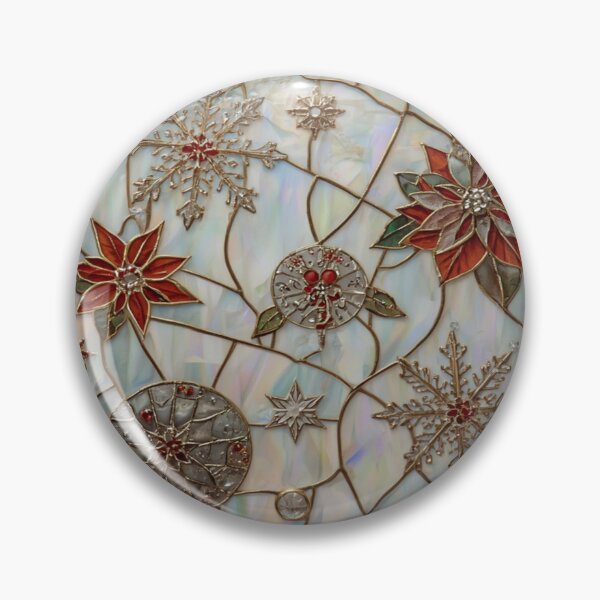 Item preview, Christmas Stained Glass Window of Poinsettias and Snowflakes designed and sold by BriSher.