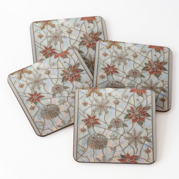 Item preview, Christmas Stained Glass Window of Poinsettias and Snowflakes designed and sold by BriSher.