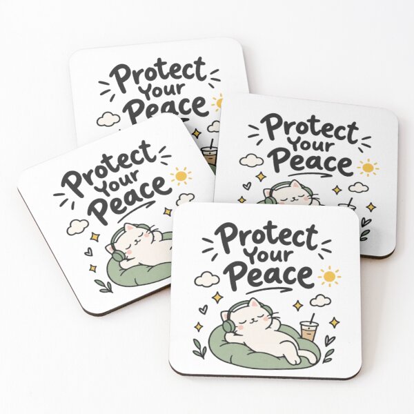 Item preview, Protect Your Peace Cute Cat Inspirational Mental Wellness Design designed and sold by EdgeSphere.